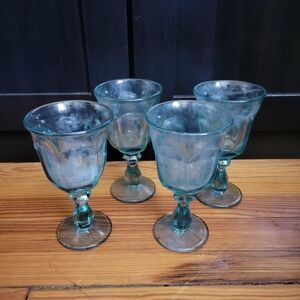 X4 "Old Williamsburg" Imperial Glass Elegant Light Blue Glass Goblets Glasses